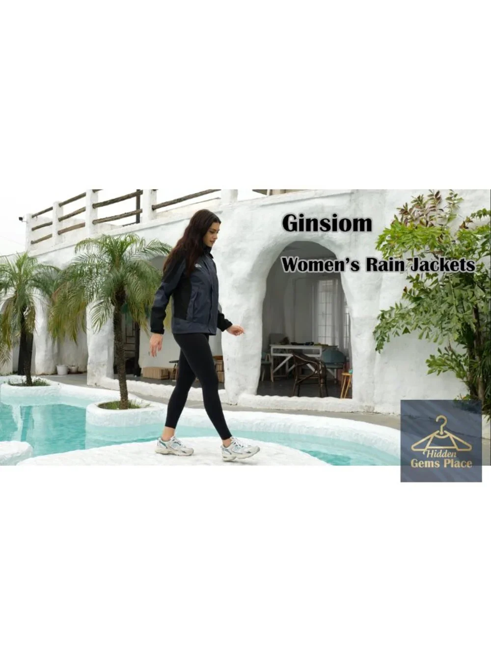 Waterproof Rain Jacket with Detachable Hood Lightweight Windbreaker for Women